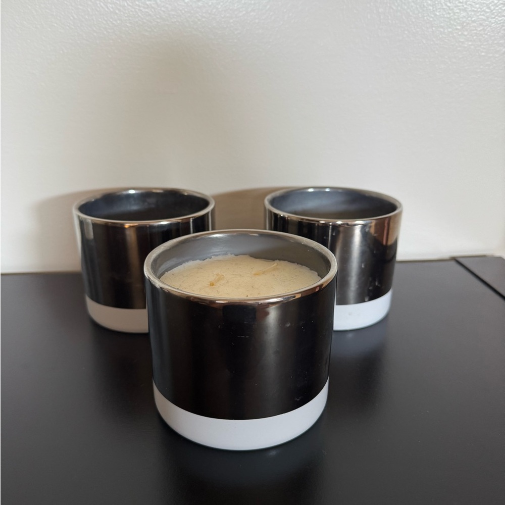 Set of Three Silver and White Candle Holders